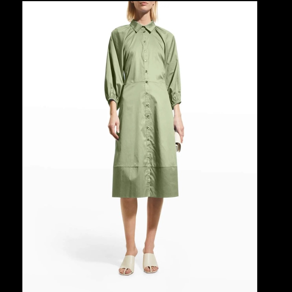 Button-Front Midi Shirt Dress in Sage Green